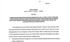 Plt Gubernur Sulsel Keluarkan Surat Edaran Terbaru Penetapan PPKM