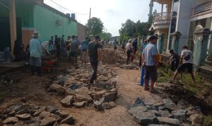 Babinsa, Kades dan Camat Tinjau Lokasi Penimbunan Jalan Berlubang di Desa Tanjung Kesuma