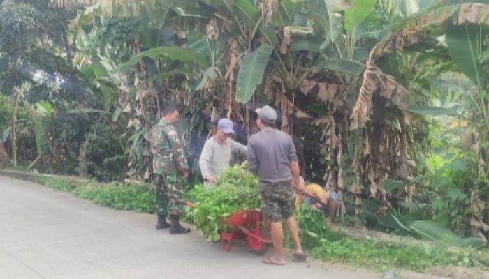 Babinsa Koramil 2305/Cinangka, Karbak Dengan Warga Membersihkan Parit