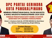 Partai Gerindra Buka Pendaftaran Bakal Calon Walikota Pangkalpinang 2024-2029