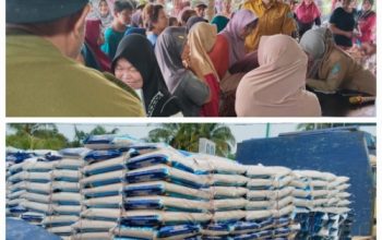 CV TMR Bagikan Beras ke 1.200 KK Warga Desa Bukit Layang dan Bantu Pembangunan Masjid