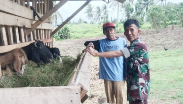 Babinsa Koramil 2305/Cinangka Gotong Royong Bantu Pembangunan Rumah dan Saluran Air Warga