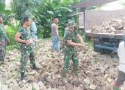 Babinsa Koramil 2305/Cinangka Aktif Karya Bakti, Bangun Paving Blok dan Dampingi Pengukuran Lahan di Cikolelet