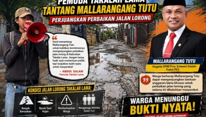 Tak Ingin Janji Politik, Pemuda Takalar Lama Tantang Mallarangang Tutu Benahi Jalan Lorong