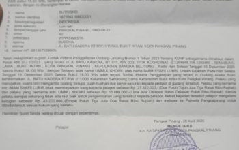 Warga Pangkalpinang Keluhkan Lambannya Penanganan Kasus Dugaan Penggelapan Rp43 Juta