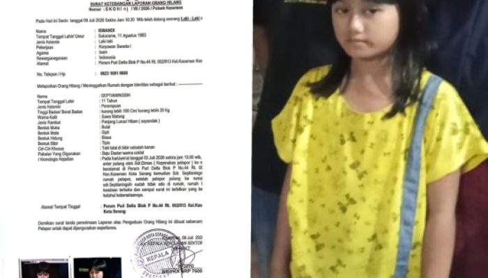 Anak 11 Tahun di Serang Dilaporkan Hilang, Keluarga Mohon Bantuan Masyarakat untuk Menemukan Septi
