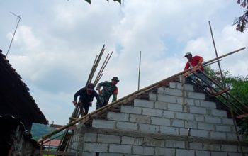 Babinsa Koramil 2305/Cinangka Gelar Karya Bakti, Bersihkan Pohon Tumbang dan Bantu Pembangunan Rumah Warga