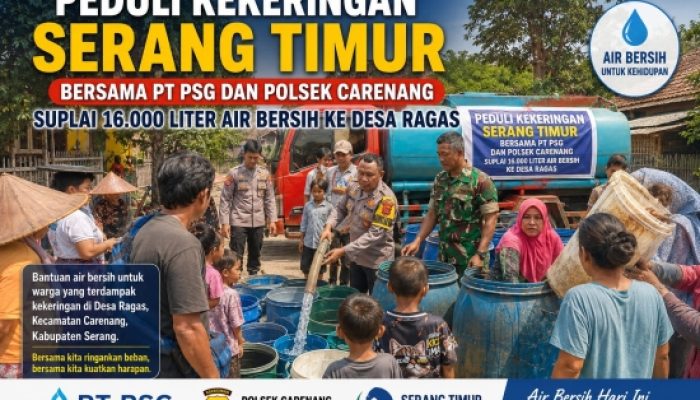 Gandeng PT. Pinarat dan Polsek Carenang, Serang Timur Distribusikan 16.000 Liter Air bersih ke Carenang