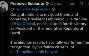 Prabowo Ucapkan Selamat atas Kemenangan Lula di Pilpres Brasil, Dorong Penguatan Hubungan Kedua Negara