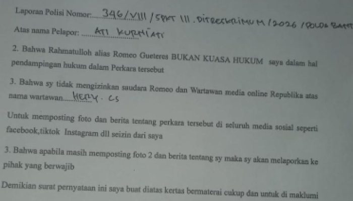 Makin Memanas! Ati Kurniah Tegaskan Romeo Bukan Kuasa Hukumnya, Larang Publikasi Perkara dan Siapkan Langkah Hukum